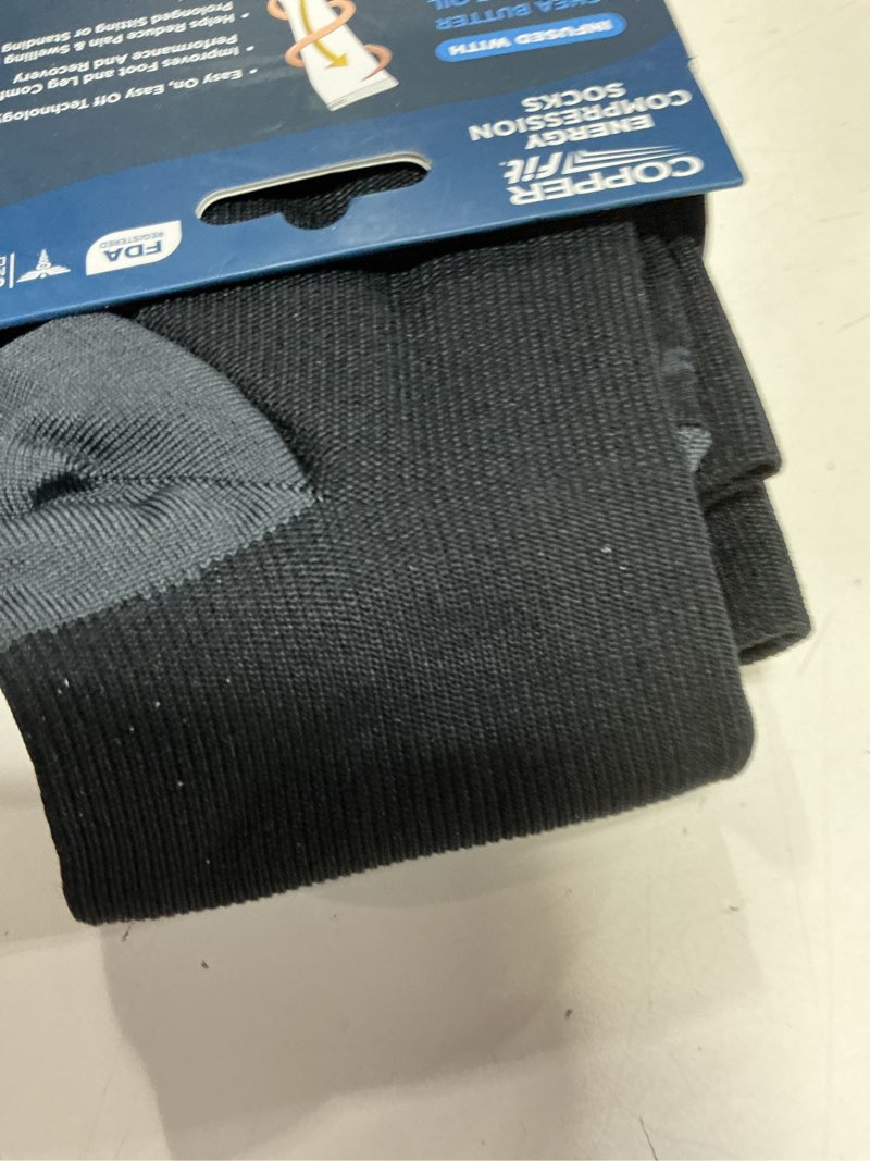 Condition photo showing Good Condition for copper fit energy compression socks, silky-soft, hydration, unisex, black, s/m