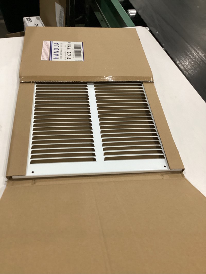 Condition photo showing Good Condition for Fits 12x20 Duct Opening | Steel Return Air Grille by Handua | Vent Cover Grill for Sidewall and Ceiling | White | HVAC Cold Air Intake Grille | Outer Dimensions: 13.75"W X 21.75" 1 12"W x 20"H [Duct Opening]
