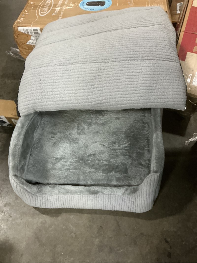Condition photo showing As Is for extra large dog bed house, cozy dog house indoor, memory sponge, plush dog cave bed crate cushion with non-slip bottom for medium large dogs (grey, xl