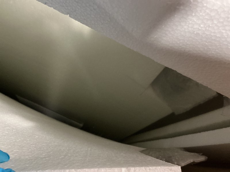 Condition photo showing Good Condition for Bronze Bathroom Mirror 24x32 Inch, Brushed Bronze Metal Frame Mirror for Wall, Rounded Rectangle Bathroom Vanity Mirror with Tempered Glass, Anti-Rust, Horizontal/Vertical Bronze 24"L x 32"W