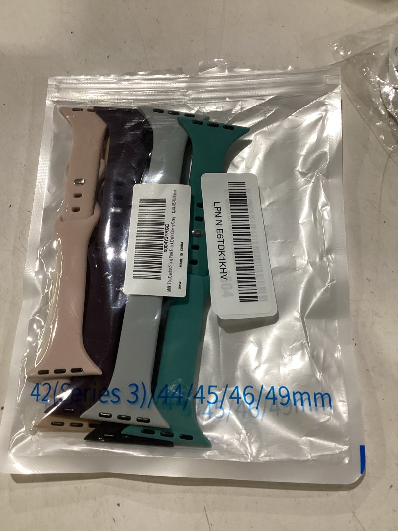 Condition photo showing Good Condition for 6 pack thin bands compatible with apple watch band 38mm 40mm 41mm 42mm 44mm 45mm 46mm 49mm women men, sport silicone strap slim wristband for iwatch series 11 10 9 8 se 7 6 5 4 3 2 1 ultra milk tea/cactus/sand pink/black/dark cherry/grey 44mm/45mm/46mm/49mm