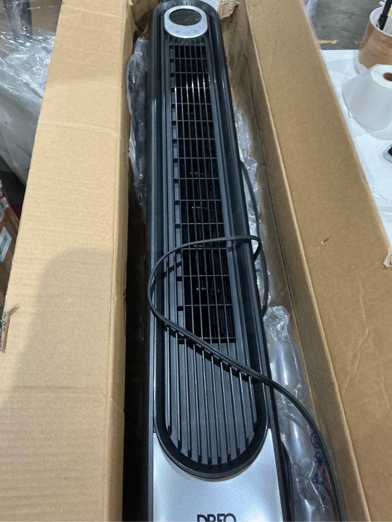 Condition photo showing As Is for dreo tower fan 42 inch,quiet oscillating bladeless fan with remote, 6 speeds, 4 modes, led display, 12h timer, black floor standing fan powerful for indoor home bedroom office room black standard fan