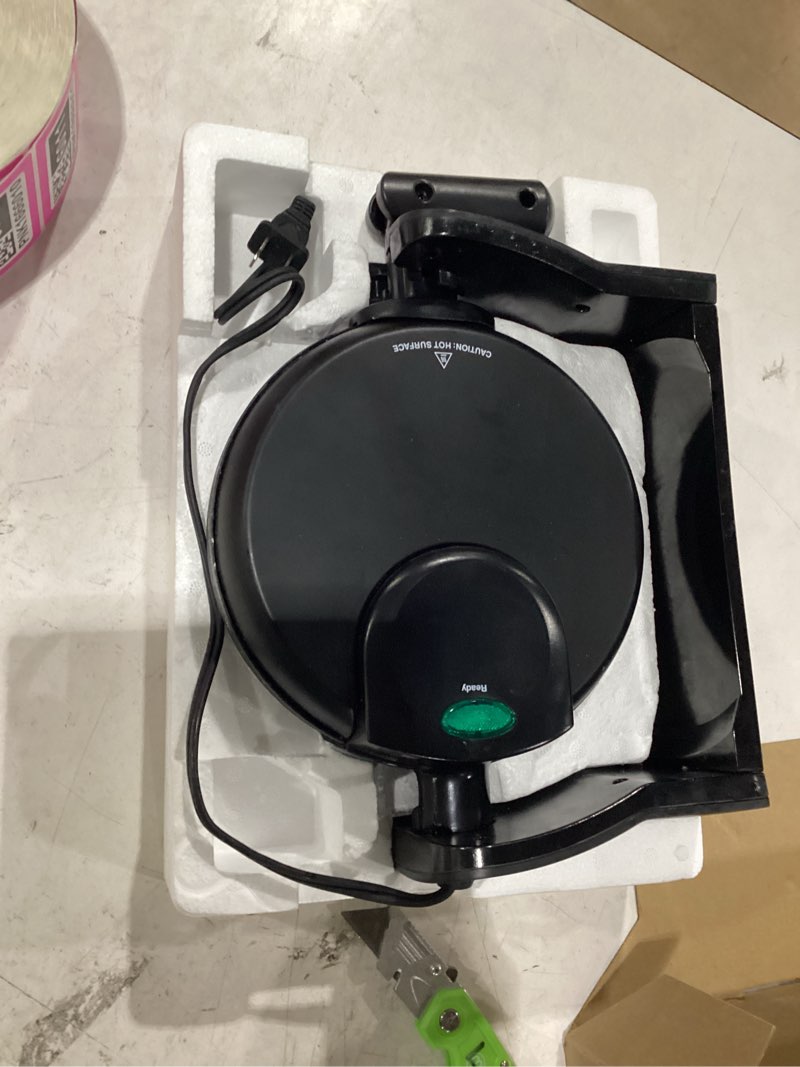 Condition photo showing As Is for bella classic rotating belgian waffle maker with nonstick plates, removable drip tray, adjustable browning control and cool touch handles, black black 4.67 lb.