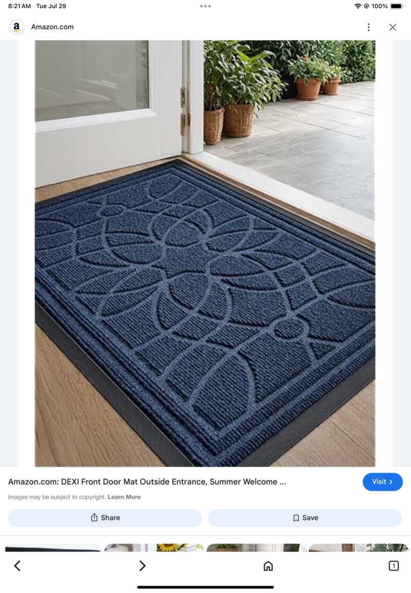DEXI Front Door Mat Outside Entrance, Heavy Duty Non Slip Low Profile Doormat for Entryway, Trap Dirt and Moisture Welcome Mats, Easy Clean, Patio, Garage, 17x29, Blue