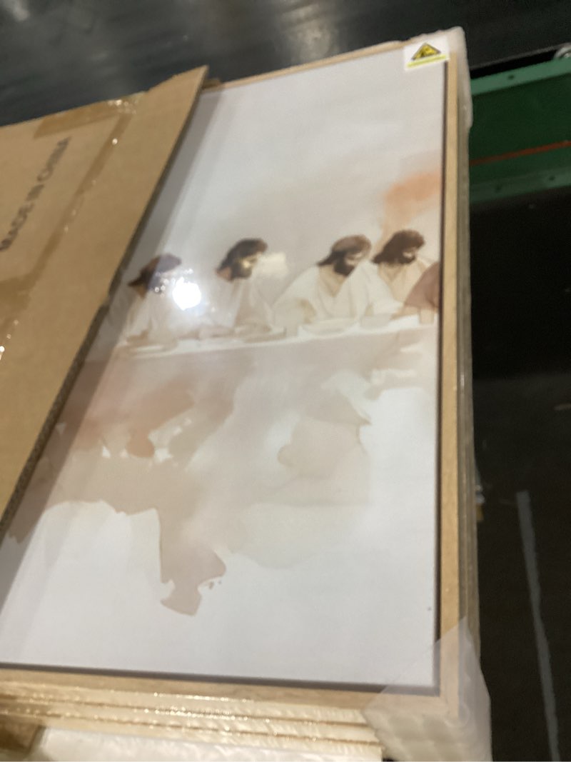 Condition photo showing New/Like New for framed christian wall art set of 3, the last supper canvas prints, neutral beige biblical artwork for living room bedroom dining room office, 16x24 inch 16"w x 24" h x 3pcs the last supper