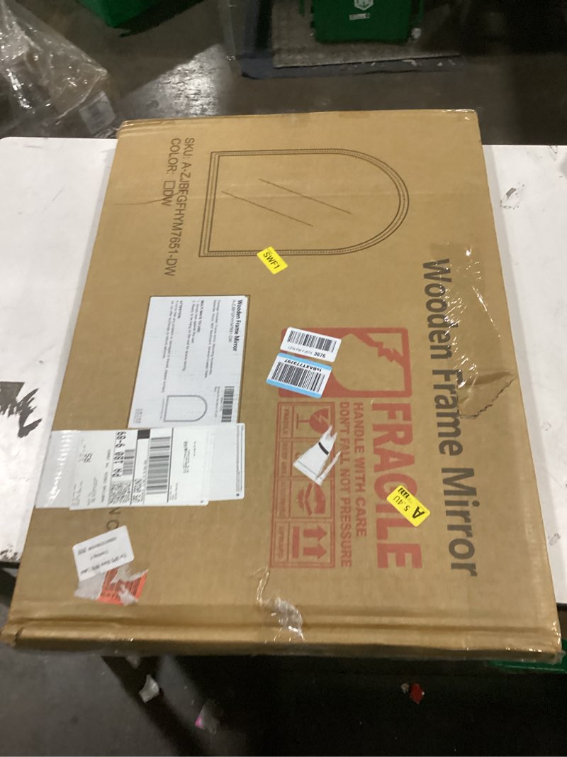 Condition photo showing New/Like New for Arched Vanity Mirror for Wall, 30"x20" Boho Rustic Farmhouse Mirror with Beaded Wooden Frame, Decora