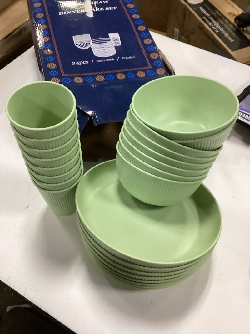 24pcs Wheat Straw Dinnerware Sets For 8, Unbreakable Plates and Bowls Wheat Straw Dinnerware Microwa