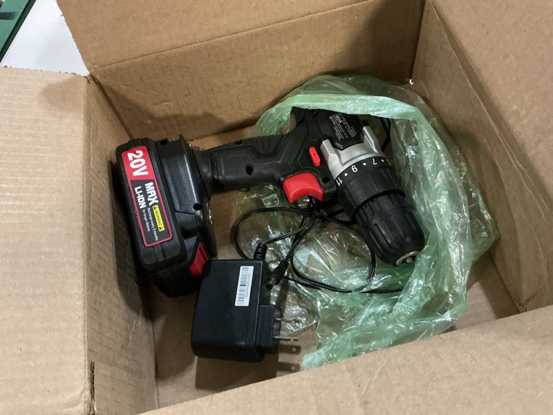 Condition photo showing Good Condition for cordless drill set with battery and charger, avid power 20v max lithium lon power drill kit, 550rpm variable speed & 3/8-inch keyless chuck,16 position and 22pcs drill bits(black)
