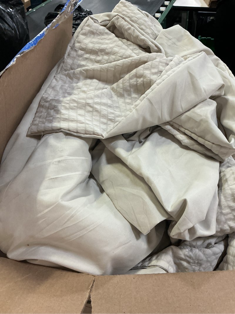 Condition photo showing As Is for CozyLux King Size Comforter Set Beige - 7 Pieces Striped Seersucker Bed in a Bag, Soft Lightweight Boho Bedding Set with All Season Comforters King Size, Sheets, Pillowcases & Shams Beige King