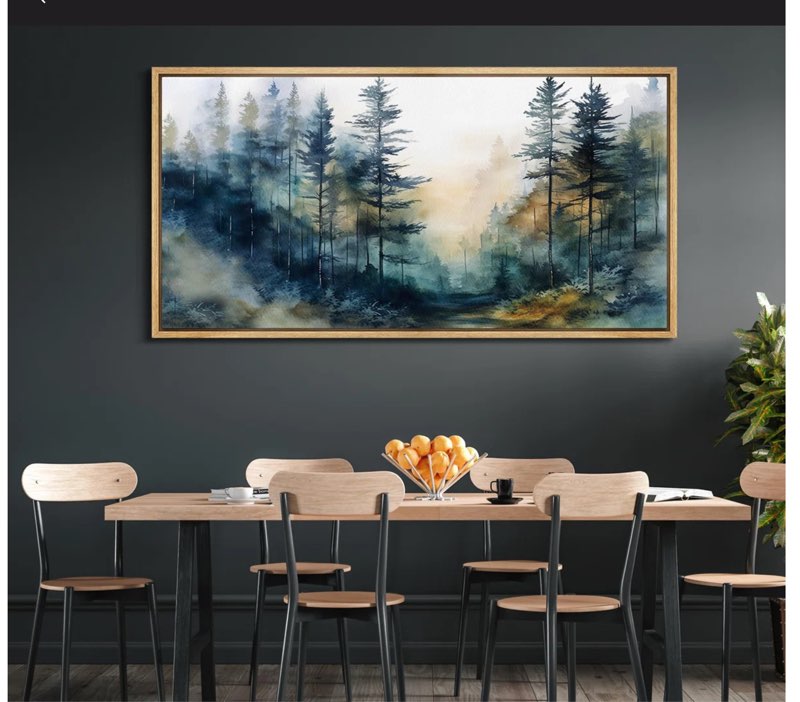woodland forest landscape mystical forest path watercolor landscape retro framed on canvas print