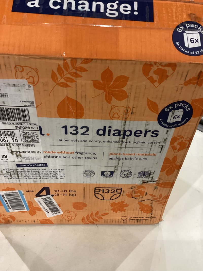 pura sensitive skin baby diapers | size 4 (18-31 lbs) | hypoallergenic, totally chlorine free, fragr