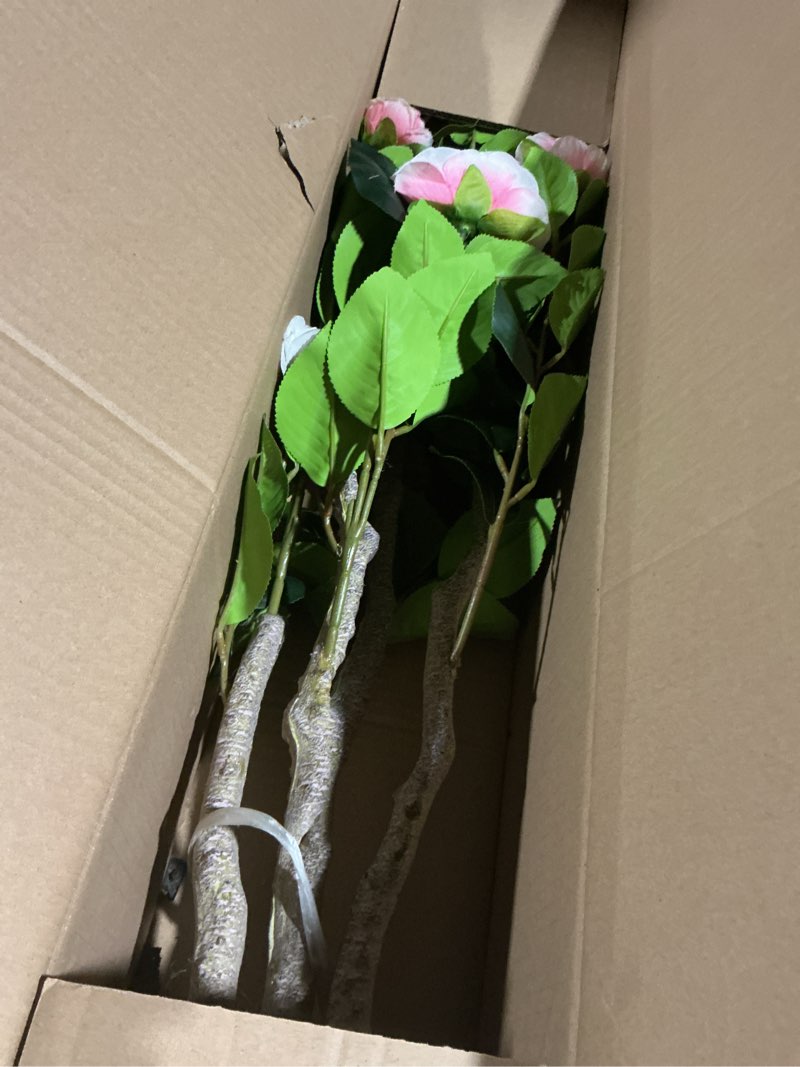Condition photo showing Good Condition for 3ft artificial camellia tree fake camellia plant with pink flowers faux floral plant blooming tree in black pot for indoor outdoor office home front door porch decor (1 pack - pink) pink-1 pack