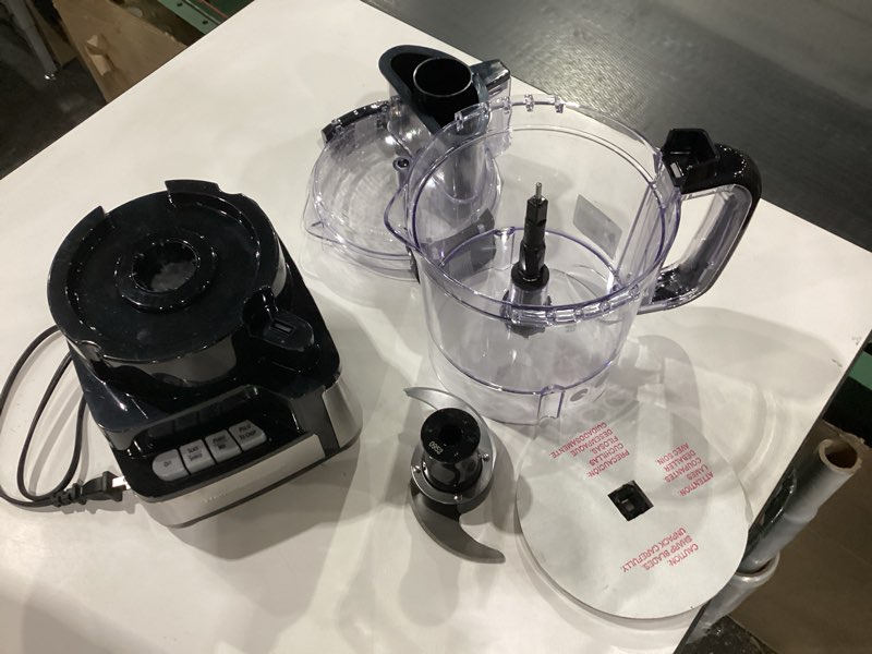 Condition photo showing As Is for *Not Tested*  Hamilton Beach Stack & Snap Food Processor and Vegetable Chopper, BPA Free, Stainless Steel Blades, 12 Cup Bowl, 2-Speed 450 Watt Motor, Black (70725A)