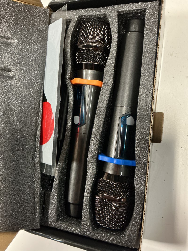 Condition photo showing Good Condition for wireless microphone, rechargeable fixed frequency wireless dual microphone,handheld dynamic mic,karaoke singing, weddings dj,party, church, classroom use, 200 feet, gray.(2 versions randomly shipped)