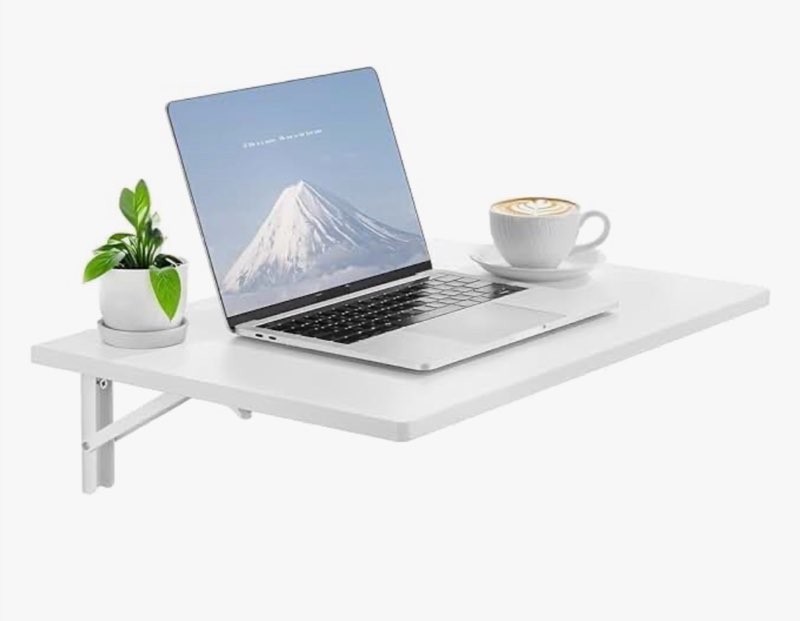 Clikuutory Wall Mounted High Gloss Folding Table, Wall Desk Fold Down for Small Spaces, Folding Workbench for Laundry Room, Home Office, Kitchen, Bedroom, Home Bar, Black(31.5"×15.7") 31.5"W x 15.7"D x 5.2"H Black