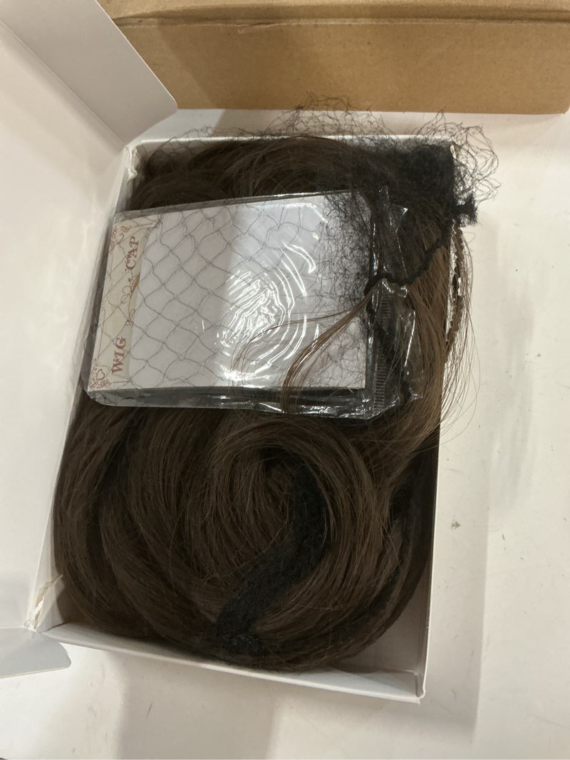 Condition photo showing Good Condition for feshfen long wigs with bangs, synthetic natural looking layered straight hair wig for women daily party use 18 inch, chestnut brown 18 inch chestnut brown