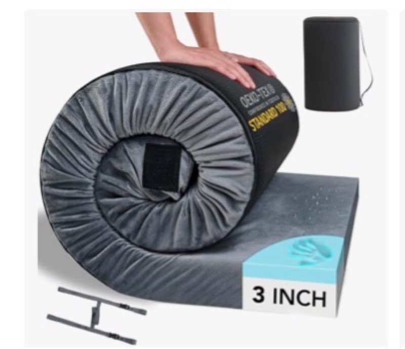 CYMULA CertiPUR-US Memory Foam Camping Mattress Pad, Portable Foam Sleeping Pad for Camping, Roll up