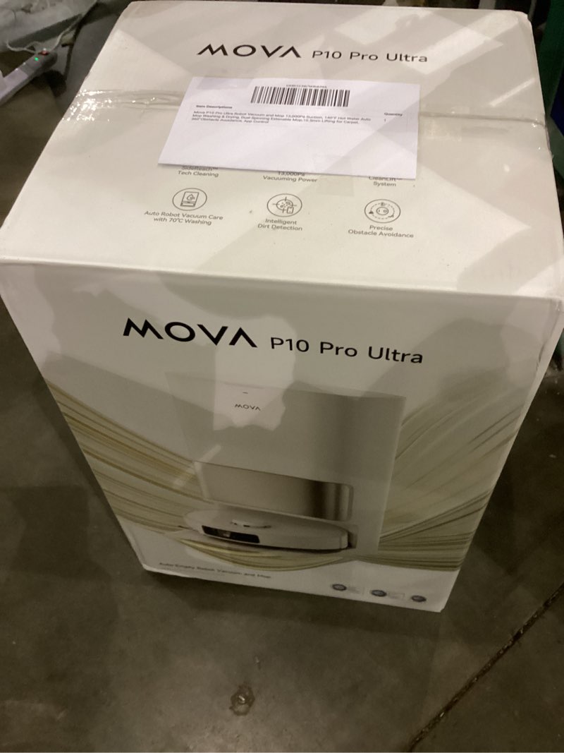 Condition photo showing New/Like New for Mova P10 Pro Ultra Robot Vacuum and Mop 13,000Pa Suction, 140°F Hot Water Auto Mop Washing & Drying,