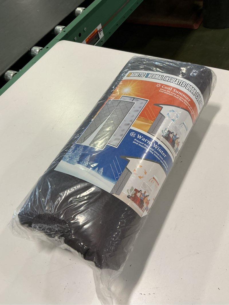 Condition photo showing Good Condition for Magnetic Door Screen for Winter, Thermal Insulation Door Curtain Cover for Garage Attic Doorways Hallway, Durable Oxford Cloth&Thicken Polyester Fiber Fill for Door Size 36" x 96", Coffee Fit Door Size 36"x96" Coffee