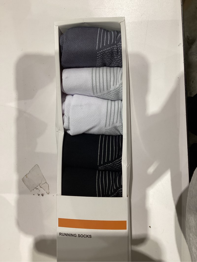 Condition photo showing Good Condition for PAPLUS Ankle Running Socks 5 Pairs, Athletic Cushioned Anti-Blister Low Cut No Show Sports Socks for Men Women X-Large 2black2white1gray