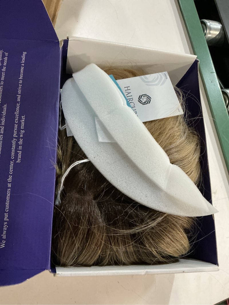Condition photo showing As Is for haircube 13x6 hd lace front wig for women, 16-inch heat resistant synthetic wavy hair, shoulder length glueless lace wigs for daily, party&date (ombre golden blonde) 13*6 lace #tt6/251001