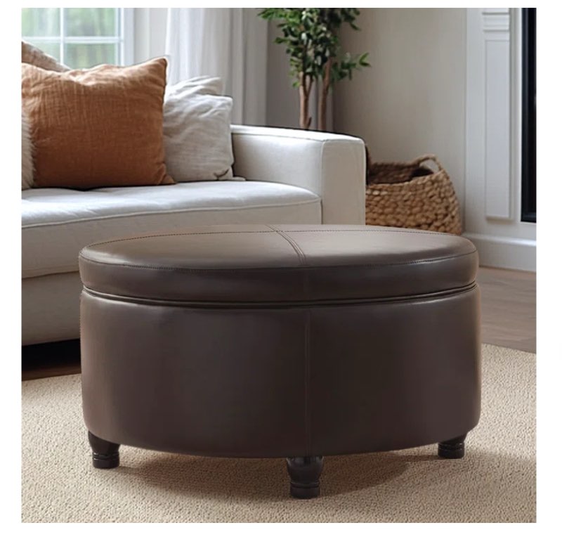 Duanys Faux Leather Upholstered Round Storage Ottoman