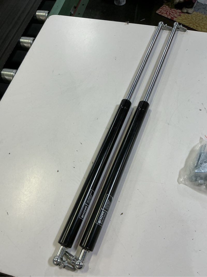 Condition photo showing Good Condition for 23 inch 35lbs 156n gas struts for tv & kitchen cabinet door toolbox storage trash bin lid trap door boat hatch truck bed shed window, 23" diy gas lift shocks kit with l mount brackets, 2 pcs by iaqwe 23" 35lb