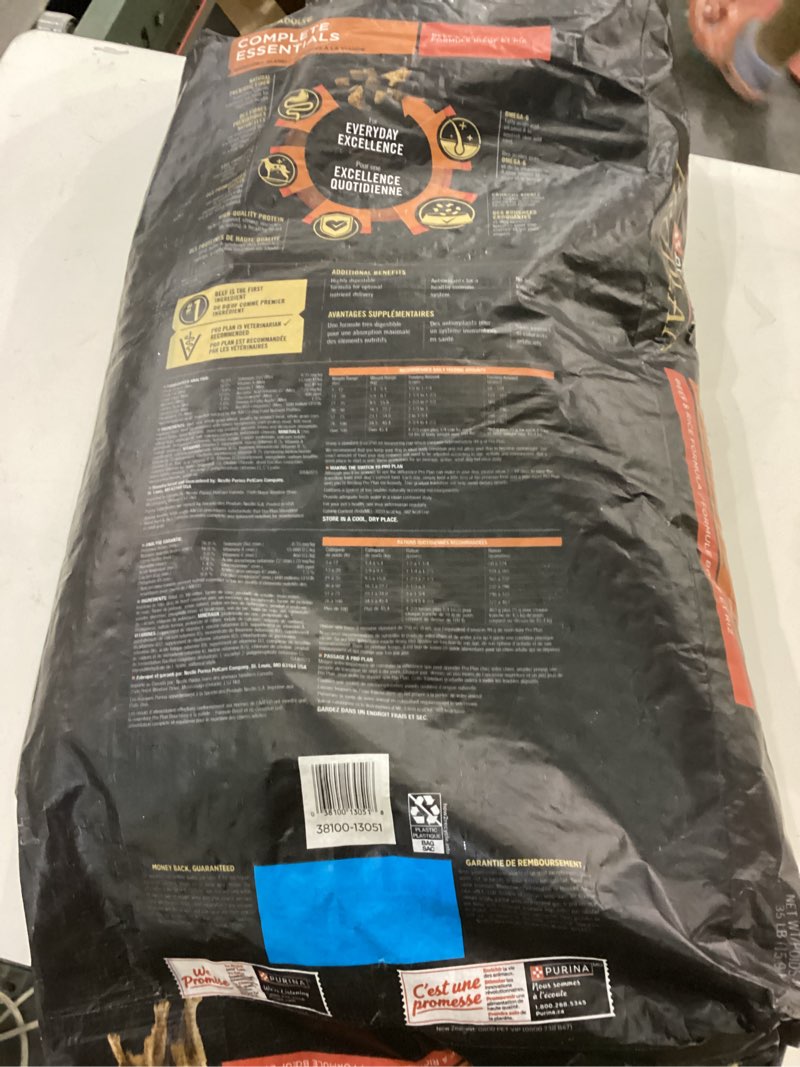 Condition photo showing New/Like New for Purina Pro Plan Complete Essentials Dry Dog Food Shredded Blend for Adults  Beef & Rice  35 lb Bag