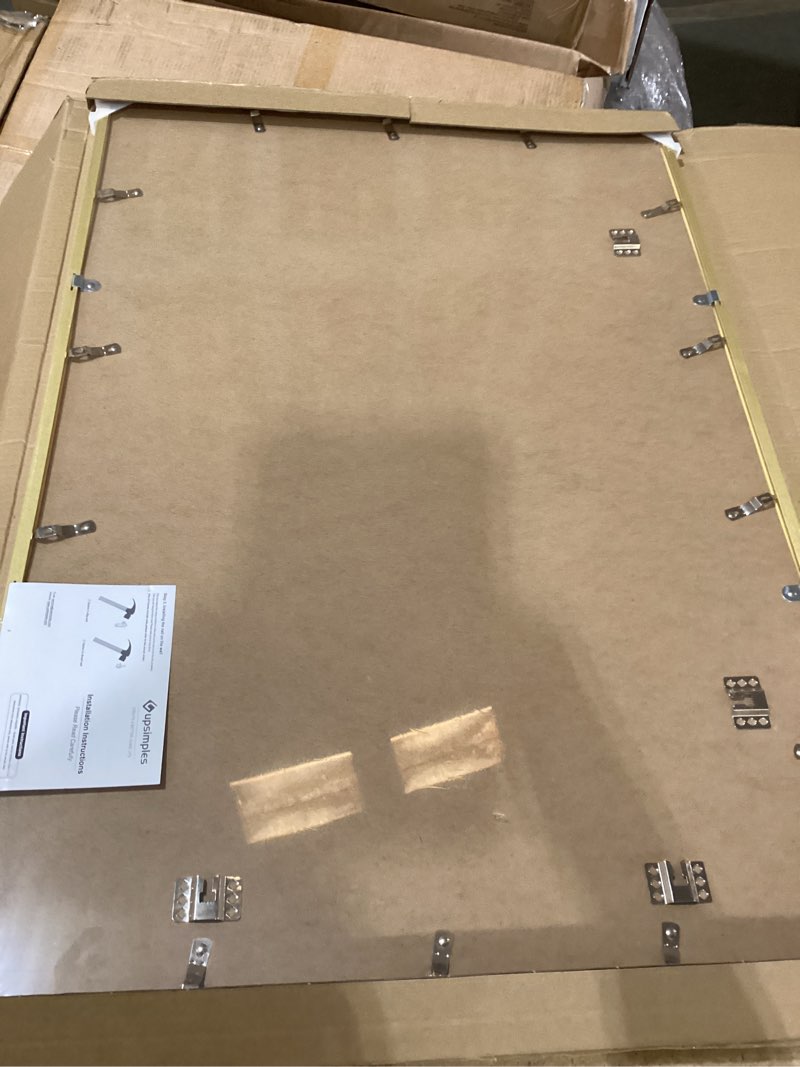 Condition photo showing Good Condition for upsimples 24x36 poster frame, display pictures 20x30 with mat or 24x36 without mat, wall hanging picture frame, gold, 1 pack gold 24x36