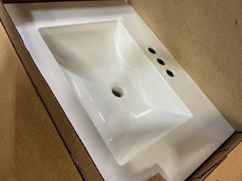 Condition photo showing Good Condition for style selections esterbrook 24-in dark gray single sink bathroom vanity with white cultured marble top