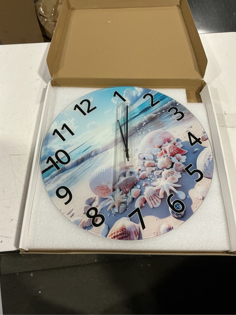 Condition photo showing Good Condition for xnm round glass wall clocks battery operated 20 inch coastal analog large wall clocks for living room blue beach wall clock silent 20 inch blue1