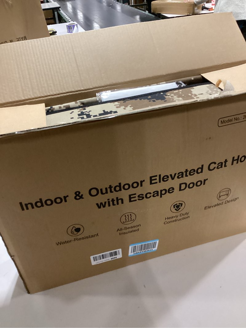 Condition photo showing New/Like New for Sturdy Outdoor Heated Cat House for Winter, Insulated Heated Cat House for Outside with Two Door, Feral Cat Shelter with Waterproof Awning, Outdoor Cat House Elevated 26"L x 16"W x 18"H Desert Camo