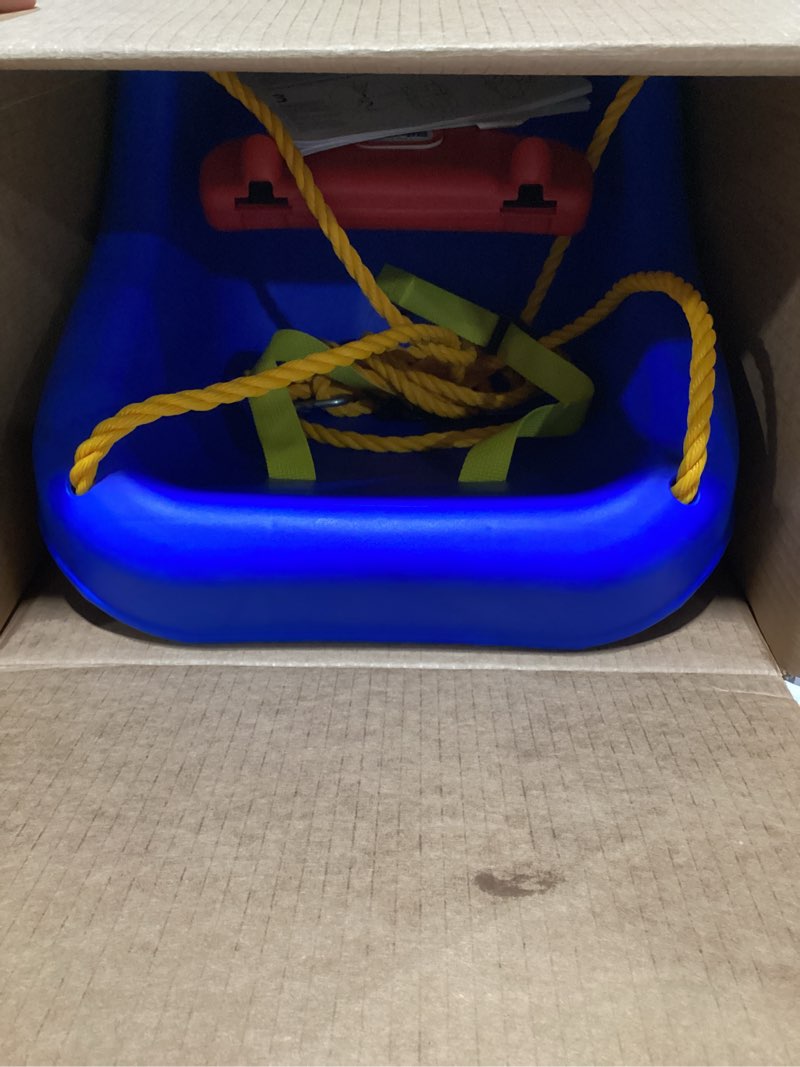 Condition photo showing New/Like New for little tikes 2-in-1 snug  n secure blue swing for baby and toddlers  ages 9 months - 4 years
