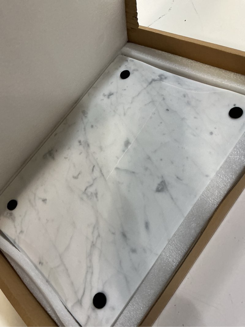 Condition photo showing Good Condition for Natural Marble Cutting Board- 16x12 Inch Kitchen Bakery Tool for Professional Chef & Baker's Tray - Marble Display for Elegant Food Presentation & Stylish Kitchen Decor (white)