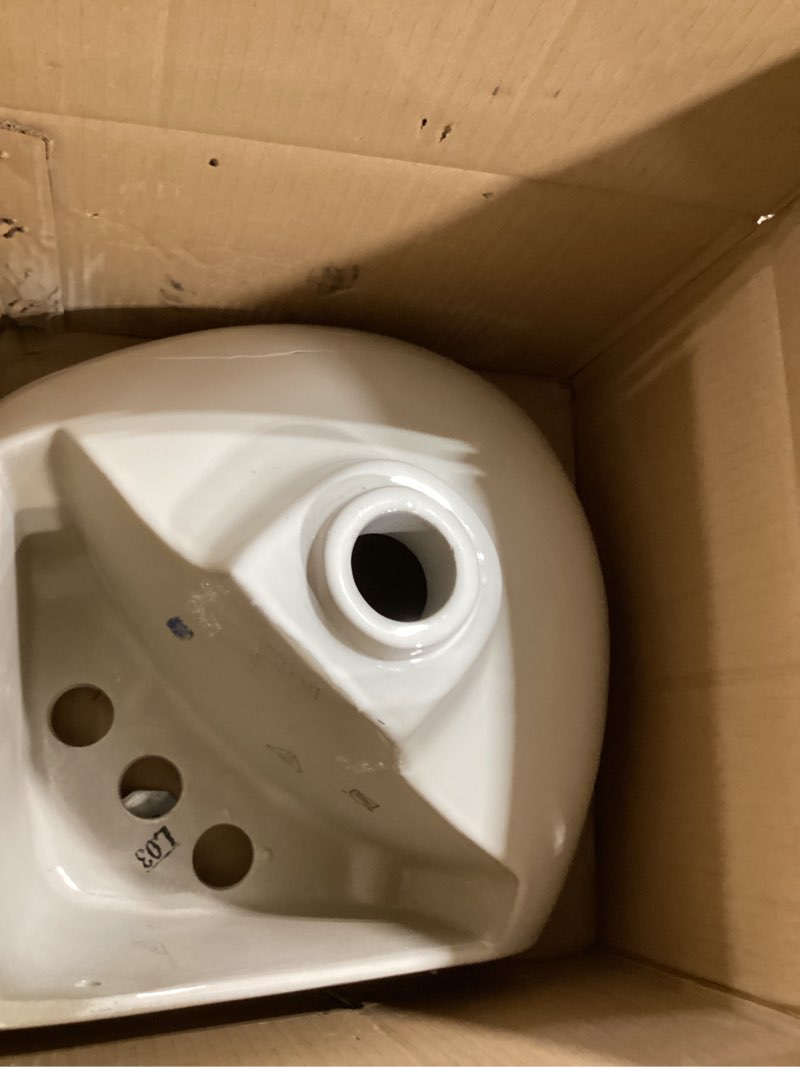 Condition photo showing As Is for fine fixtures ceramic biscuit corner wallmount sink - 11  white n/a