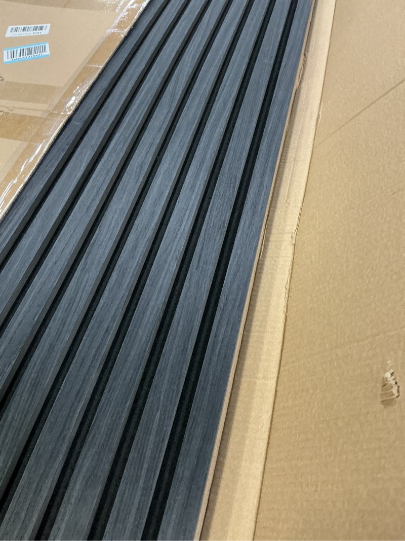 Condition photo showing New/Like New for ((Incomplete ))AKUMAX Soundproof Wood Wall Panels-2 Wood Slat Acoustic Panels for Wall and Ceiling-3D Wall Panels High Density Sound Dampening Panels (Black Oak) 2pcs-24in*48in Black Oak