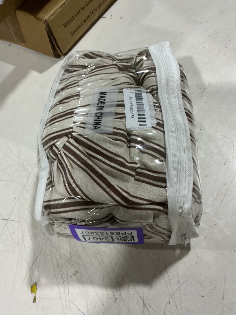 Condition photo showing Good Condition for farmhouse shower curtain with ruffle hem linen shower curtains for bathroom country vintage rustic natural fabric, cream-brown stripe 72" w x 84" l cream-brown stripe 72"w x 84"l