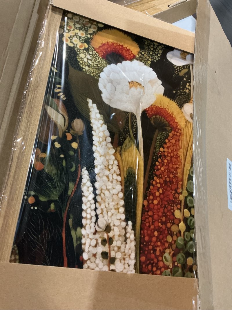 Condition photo showing Good Condition for framed vintage floral canvas wall art, abstract flower pictures wall decor, boho wildflower botanical paintings prints mid century modern home decor aesthetic for living room bedroom 12x16 inch abstract wildflower 16"l x 12"w