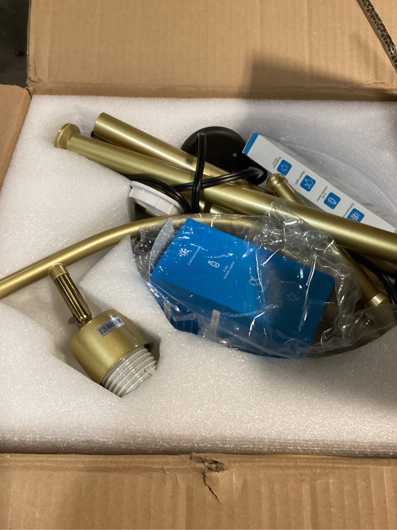 Condition photo showing As Is for Gold Floor Lamp for Living Room, Modern Standing Lamp with Remote, Dimmable, 3CCT, Arc Tall Floor Lamp with Amber Glass Lampshade for Bedroom Study Room Office (Bulb Included)