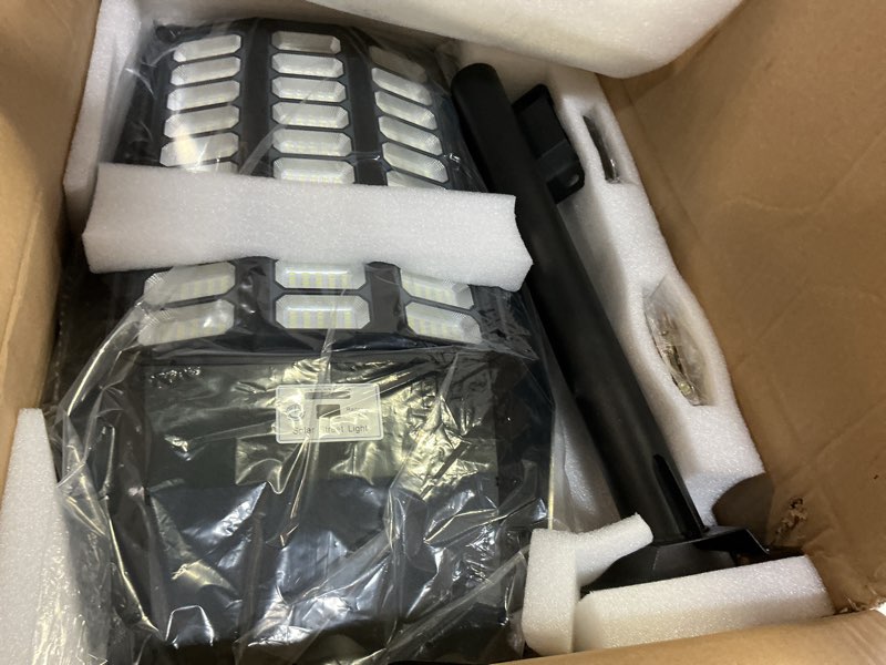 Condition photo showing Good Condition for deepn solar street light, commercial grade solar lights outdoor ip67 waterproof, 8700w led flood security lights motion sensor & dusk to dawn outdoor lighting for parking lots, streets & yard, 2 pack