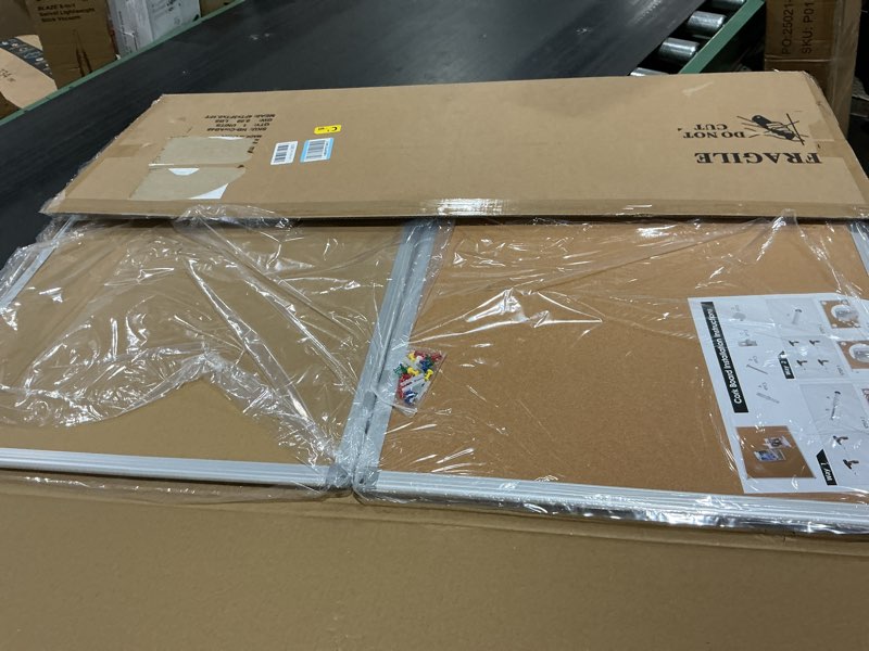 Condition photo showing New/Like New for board2by 2-pack cork board bulletin board 24 x 36, silver aluminium framed 2x3 corkboard, office board for wall cork, large wall mounted notice pin board 2 pack 24" x 36"