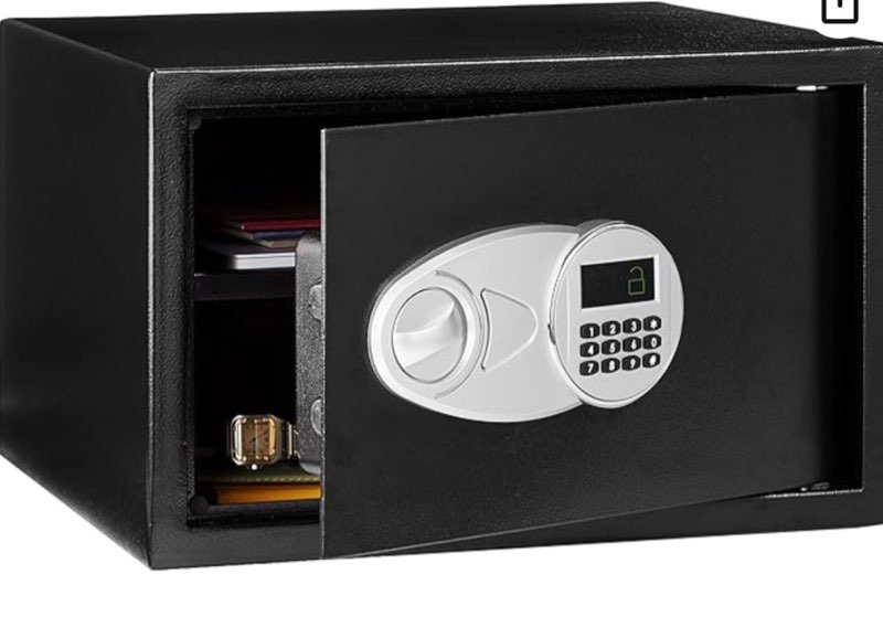 Amazon Basics Steel Security Safe and Lock Box with Digital Keypad, Easy to Use, Removable Shelf, Secure Cash, Jewelry, Documents, Black