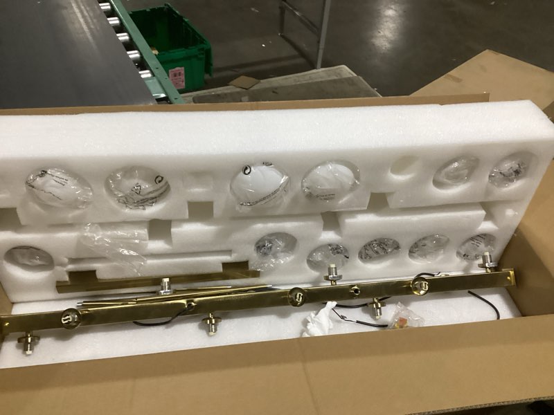 Condition photo showing Good Condition for 7pmbeane 12 lights modern gold chandelier, l43.3 linear frosted glass globe pendant light, mid century hanging lighting fixture for kitchen island, dining room, living room l43.3"+w11.8"(12lights)