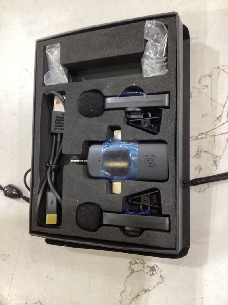 Condition photo showing New/Like New for pqrqp 3 in 1 professional wireless lavalier microphone for iphone/android/camera, wireless microphones, mini microphone, crystal clear sound quality for recording, live streaming, clips-elegant black