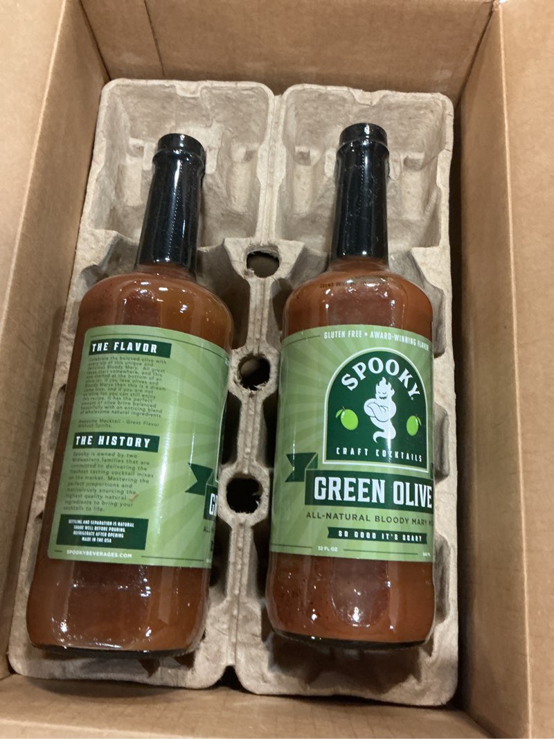 Condition photo showing New/Like New for (bb 10/16/2027) spooky craft cocktails green olive bloody mary mix  low carb  low calorie  gluten free  all natural  set of 2