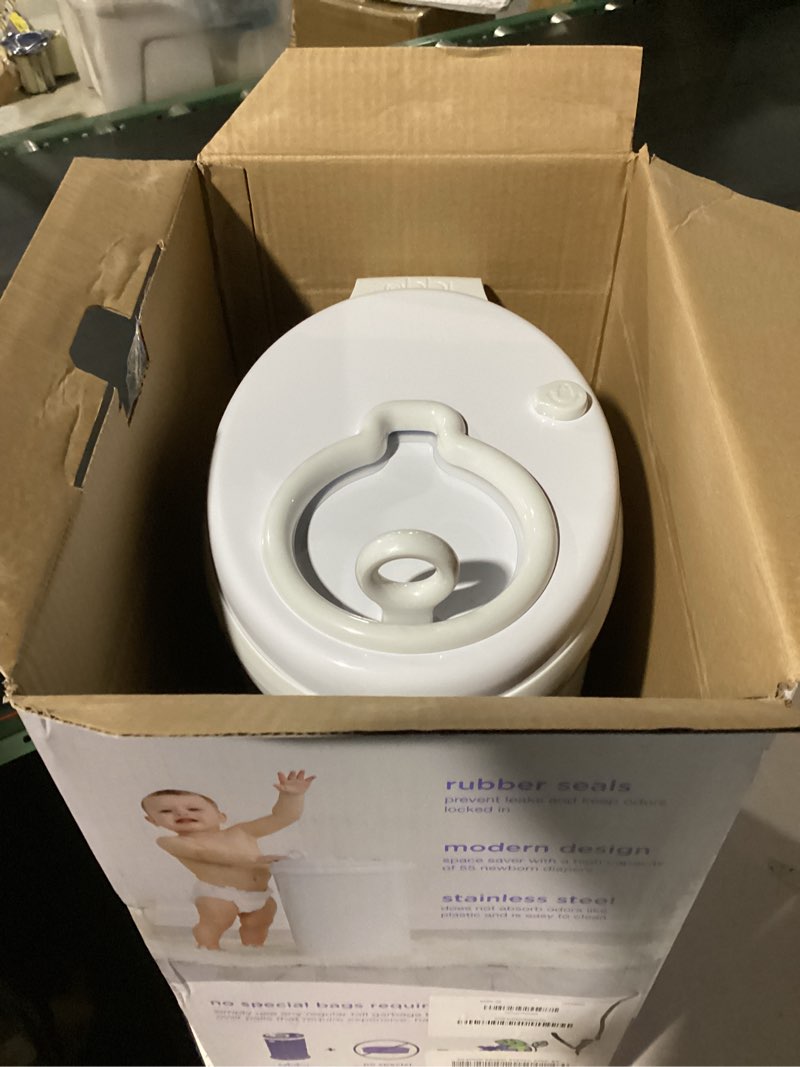 Condition photo showing Good Condition for ubbi steel diaper pail, odor locking, no special bag required, award-winning, registry must-have, white