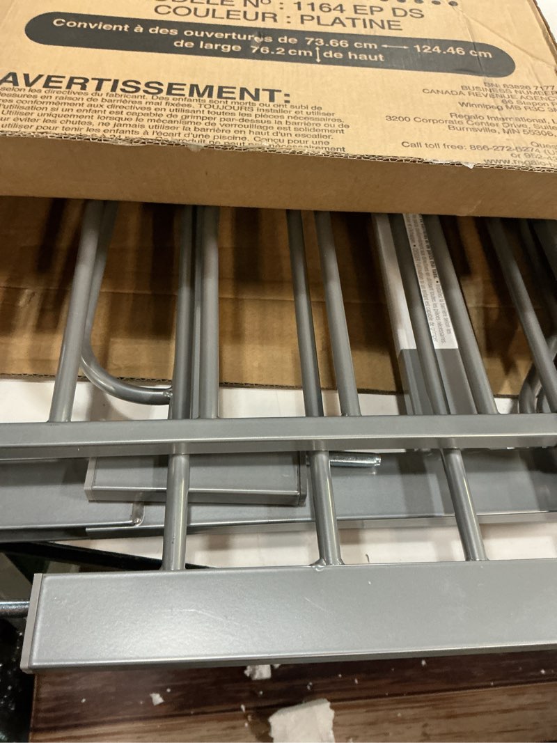 Condition photo showing Good Condition for regalo safety 29-49" easy step extra wide baby gate for doorways & bottom of stairs, pressure mounted safety gate with door for babies, toddlers & pets, platinum platinum 29-49"w x 30"h