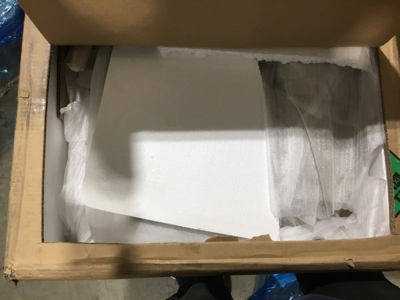 Condition photo showing As Is for Merax Luxury Wood Vanity Desk with Round Mirror, Height-Adjustable, Stylish Makeup Dressing Table Set