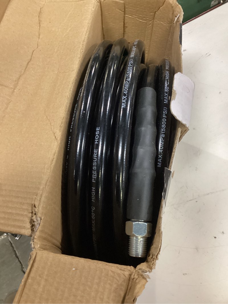 Condition photo showing Good Condition for 50ft sewer jetter kit for pressure washer, 5800 psi water jet drain cleaner hose with corner rotating button nose nozzle, 1/4 inch npt, spanner handle and strap 50 ft black