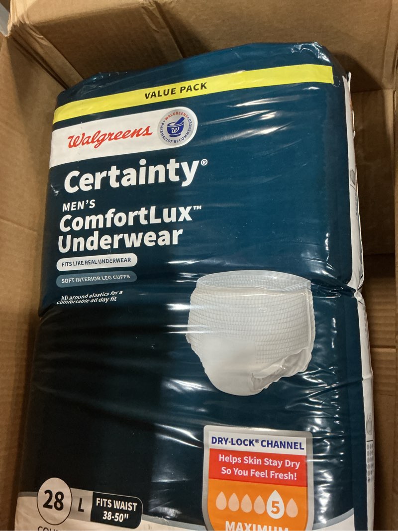 Condition photo showing New/Like New for walgreens certainty men's underwear, maximum absorbency large 28.0ea